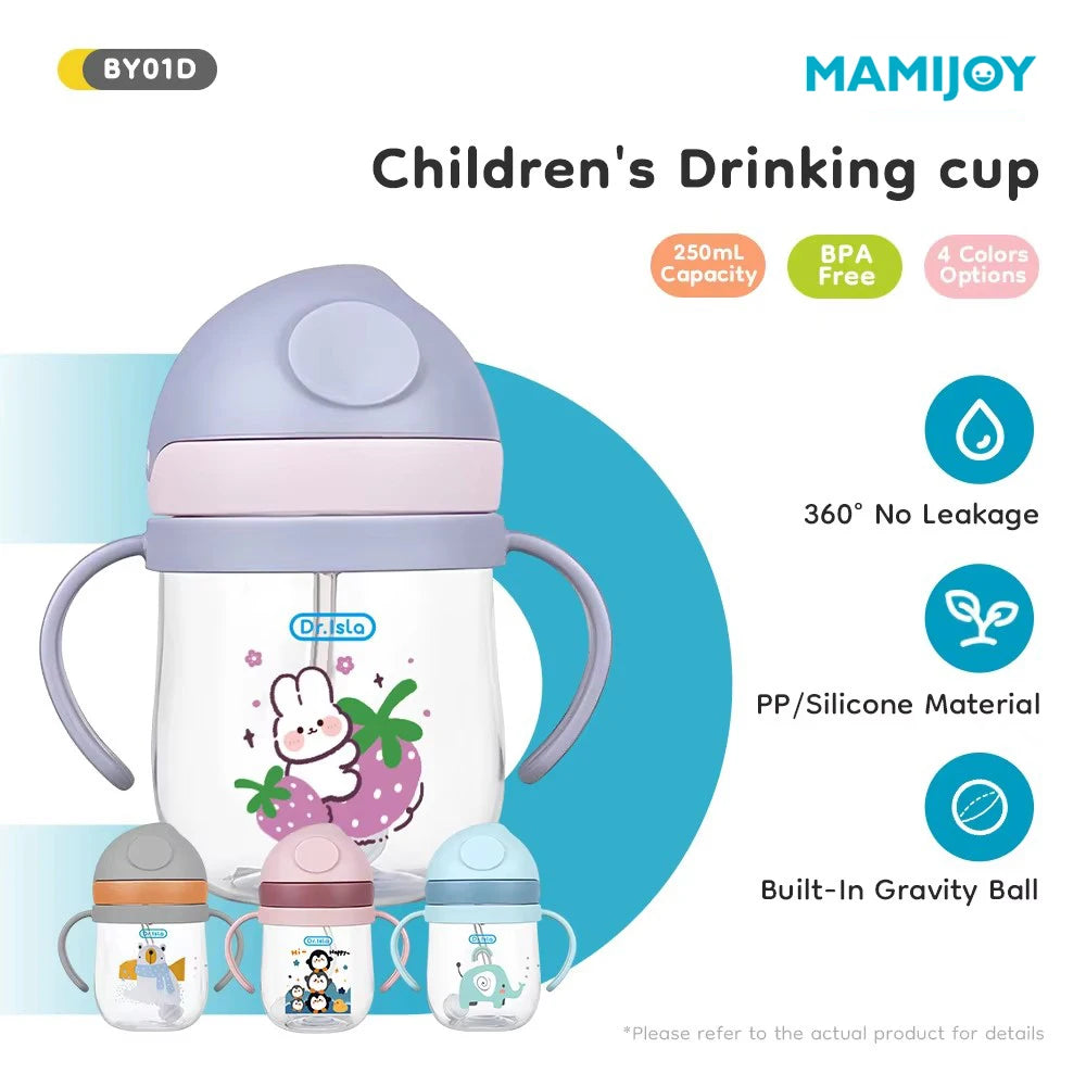 MAMIJOY 250ML Baby Learning Drinking Cup With Gravity Ball＆Handle＆Scale Leak-proofHeat Resistance Baby Water Cup BPA FREE BY01