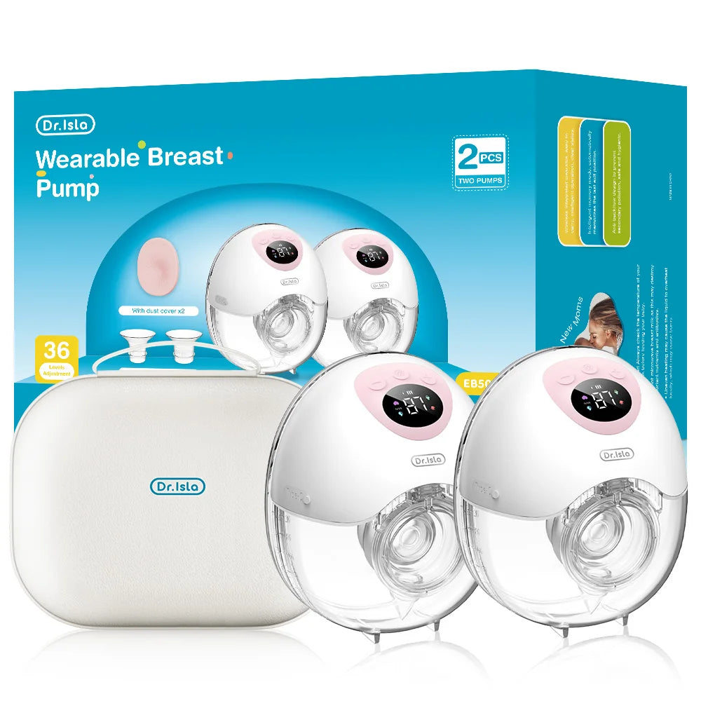 MAMIJOY 2PCS Wearable Electric Breast Pump 4 Modes＆36Suction Levels Silent Leak-Proof Hands Free Portable Breast Pumps EB50D