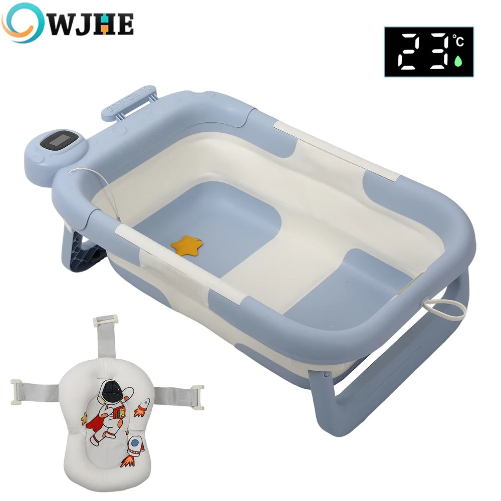 OWJHE Real-time Temperature Silicone Baby Take A Bath Bathtub Non-Slip Foot Bath Bucket Folding Bathroom With Temperature Sensin