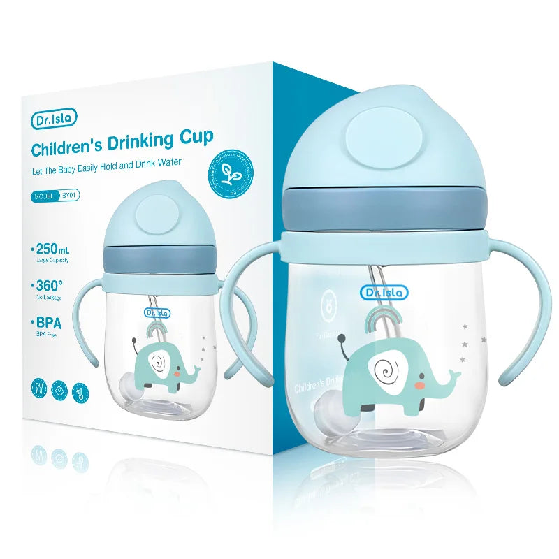 MAMIJOY 250ML Baby Learning Drinking Cup With Gravity Ball＆Handle＆Scale Leak-proofHeat Resistance Baby Water Cup BPA FREE BY01