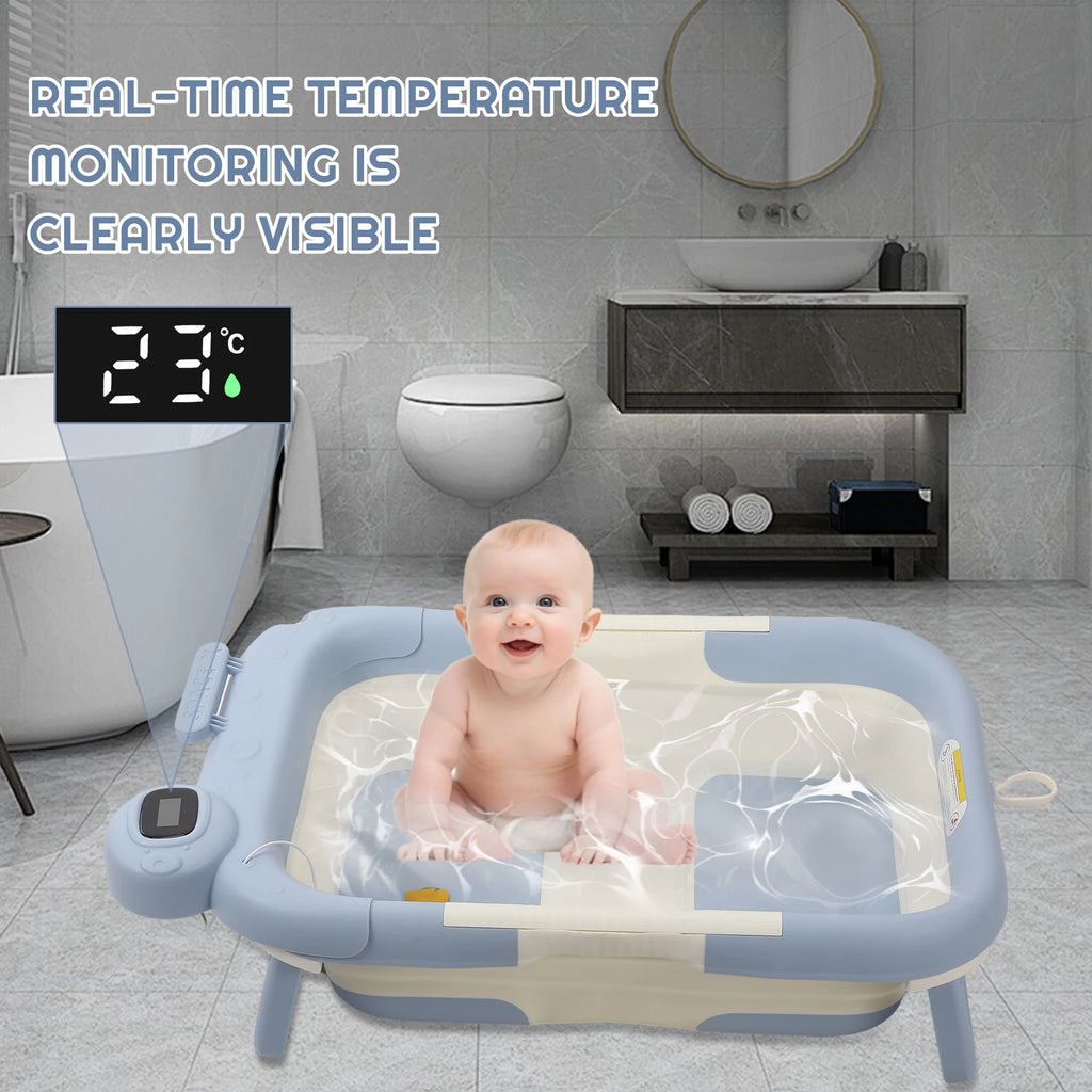 OWJHE Real-time Temperature Silicone Baby Take A Bath Bathtub Non-Slip Foot Bath Bucket Folding Bathroom With Temperature Sensin