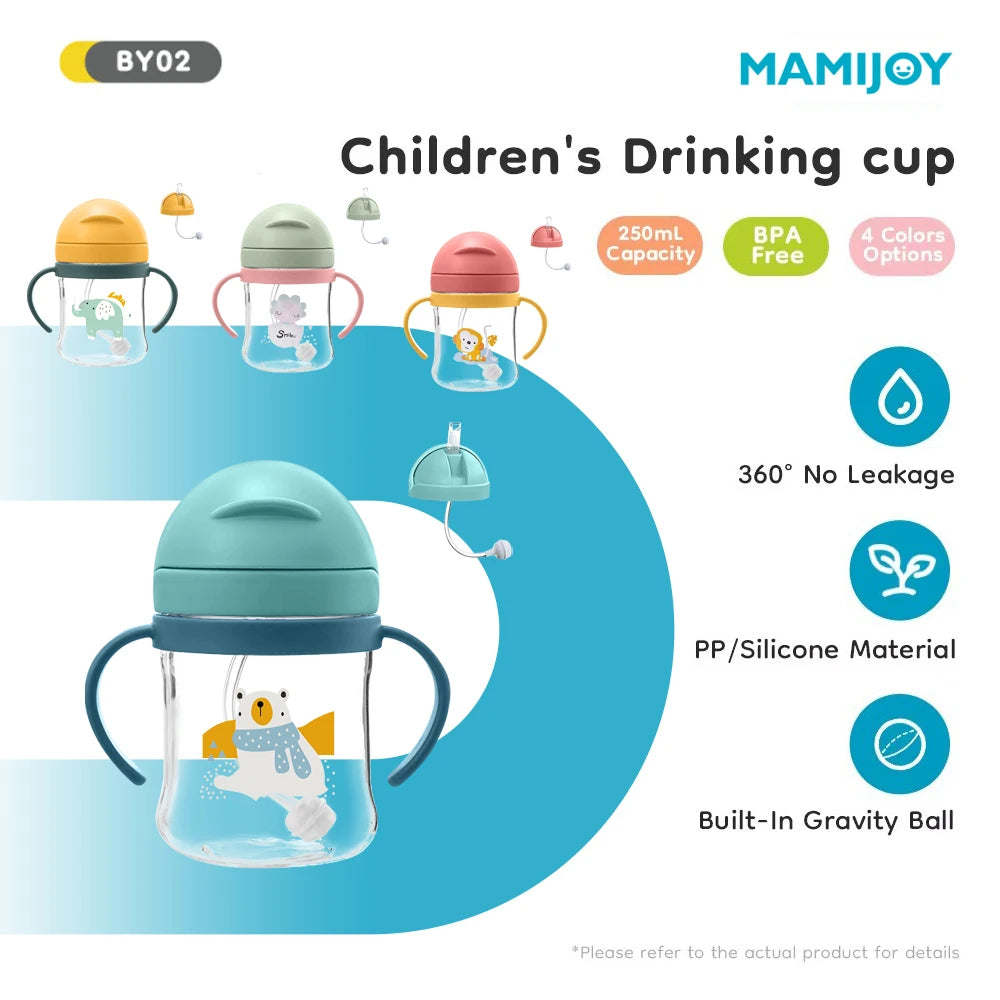 MAMIJOY Baby Water Bottle With Straw＆Handle Dust cover For Kids 160ml Leakproof Baby Feeding Children's Water Cup  BPA Free BY02