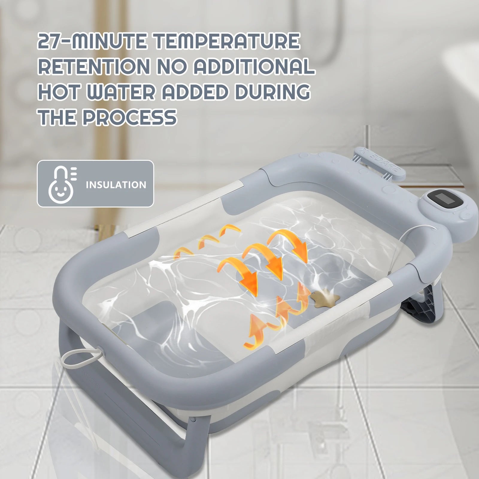 OWJHE Real-time Temperature Silicone Baby Take A Bath Bathtub Non-Slip Foot Bath Bucket Folding Bathroom With Temperature Sensin