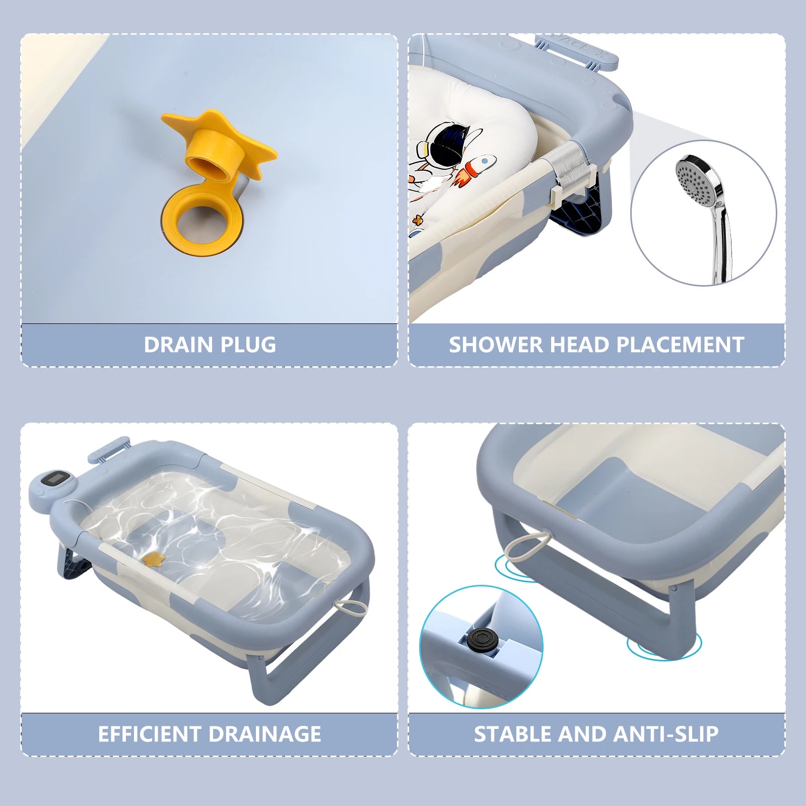 OWJHE Real-time Temperature Silicone Baby Take A Bath Bathtub Non-Slip Foot Bath Bucket Folding Bathroom With Temperature Sensin