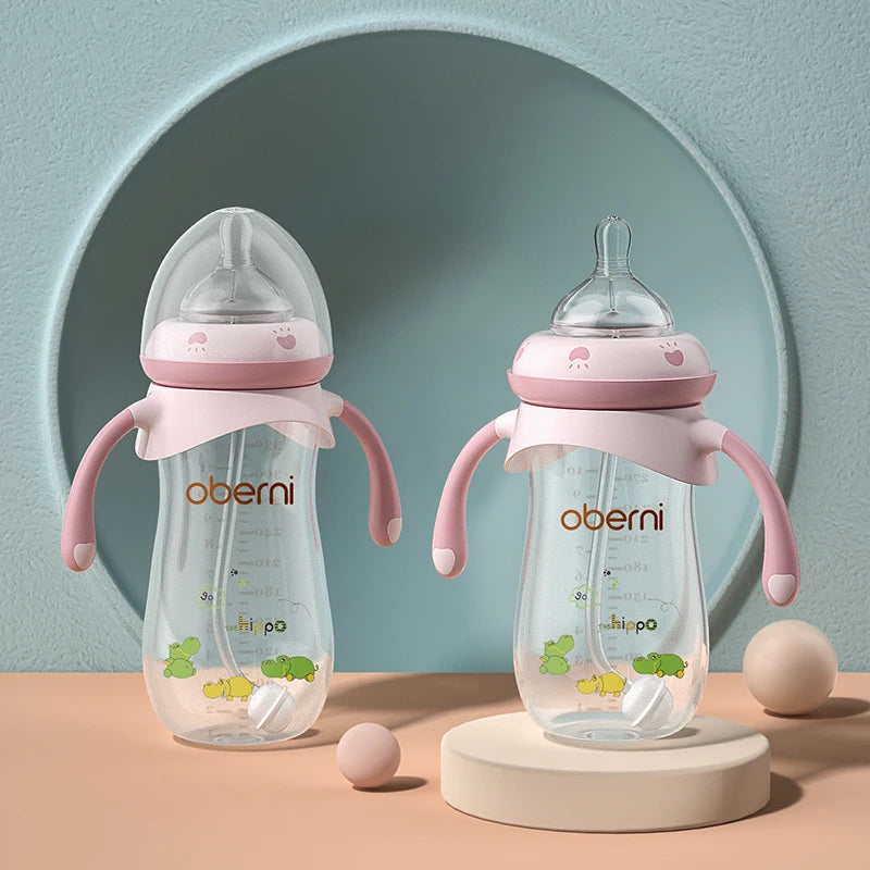 Oberni Halloween baby milk bottle silicone nipple breast-like feeding bottle Anti Colic with straw handle bottles for babies