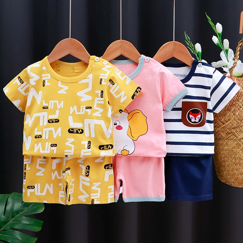 Ensemble Bébé Fille & Garçon Été – T-Shirt Coton & Short Cartoon