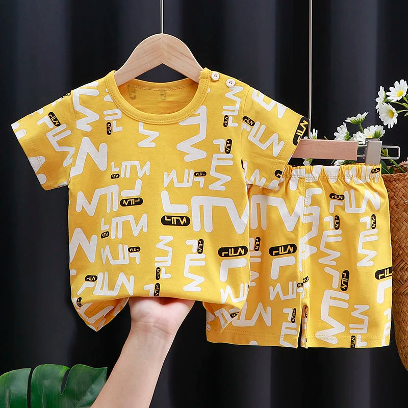 Ensemble Bébé Fille & Garçon Été – T-Shirt Coton & Short Cartoon
