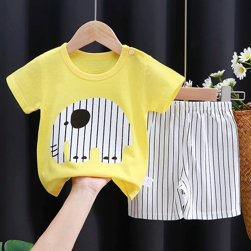 Ensemble Bébé Fille & Garçon Été – T-Shirt Coton & Short Cartoon