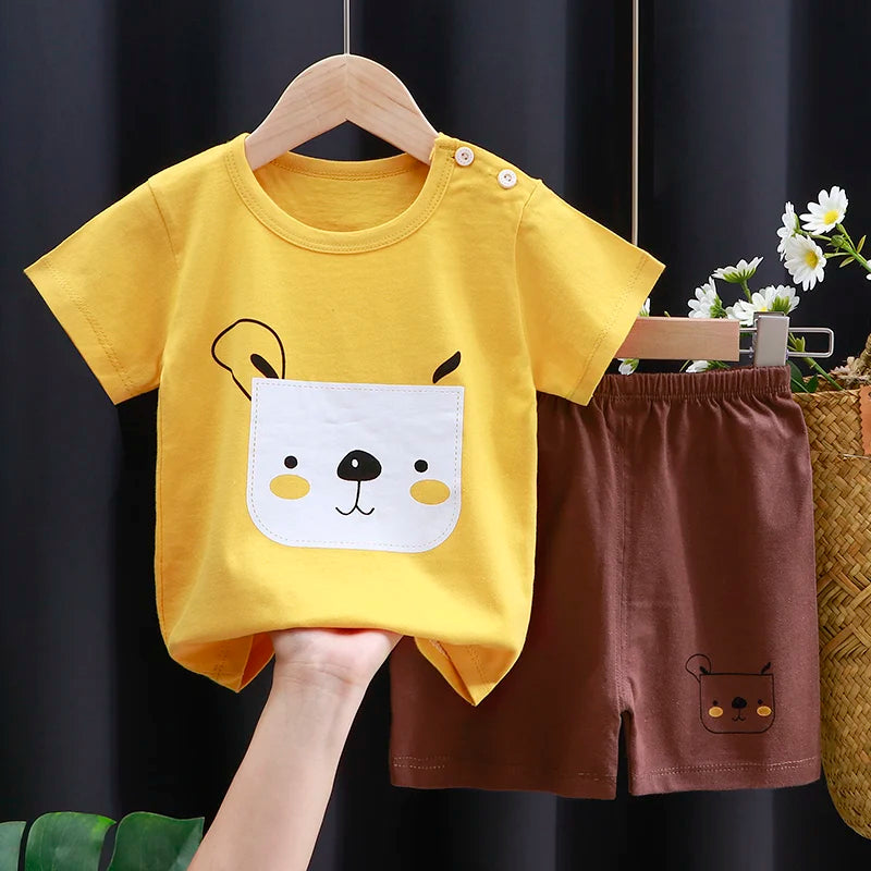 Ensemble Bébé Fille & Garçon Été – T-Shirt Coton & Short Cartoon