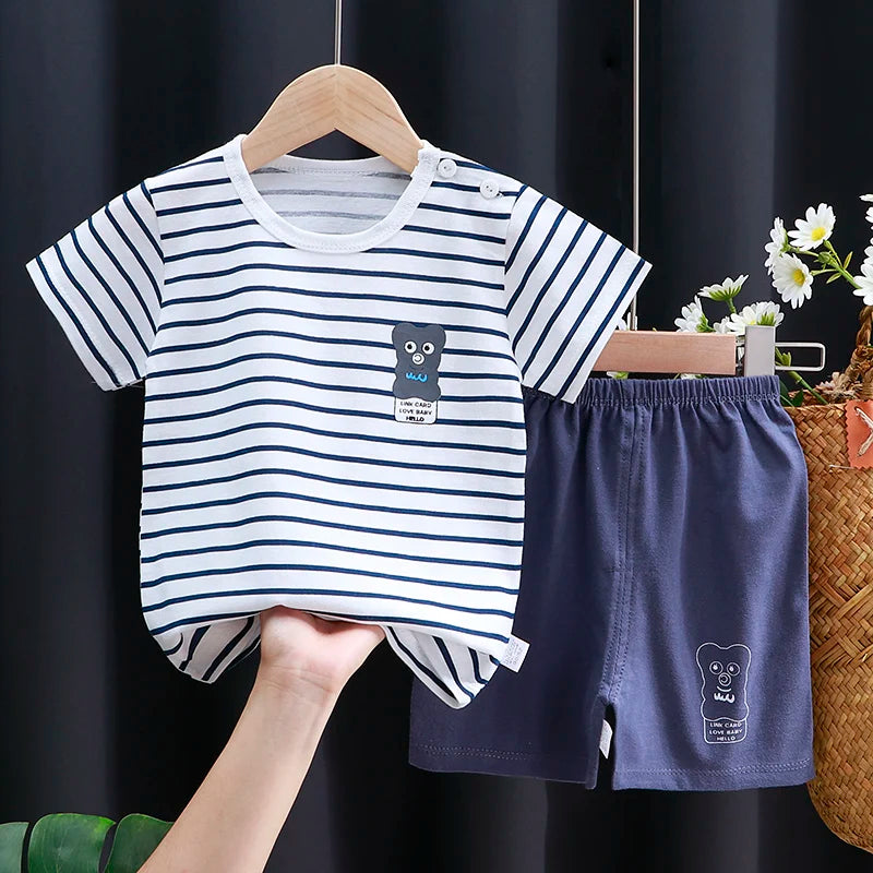Ensemble Bébé Fille & Garçon Été – T-Shirt Coton & Short Cartoon