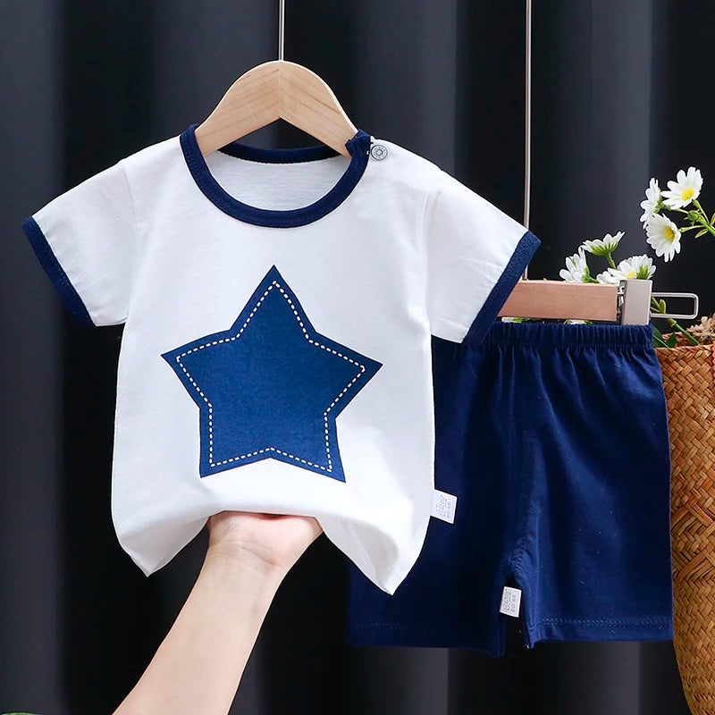 Ensemble Bébé Fille & Garçon Été – T-Shirt Coton & Short Cartoon