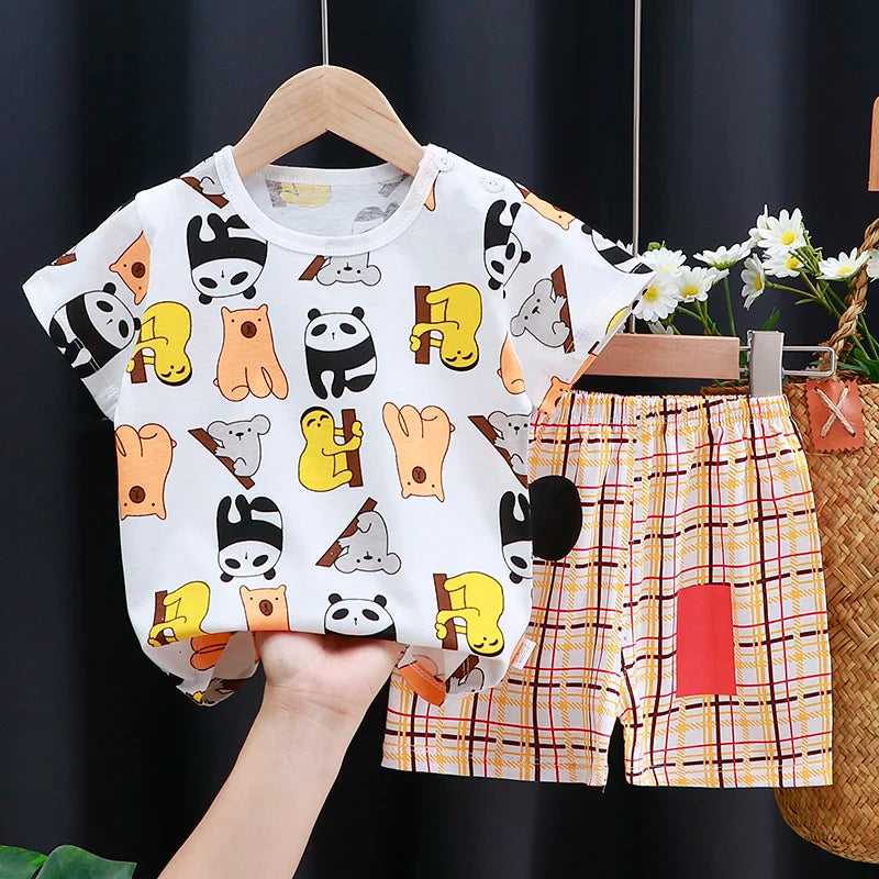 Ensemble Bébé Fille & Garçon Été – T-Shirt Coton & Short Cartoon