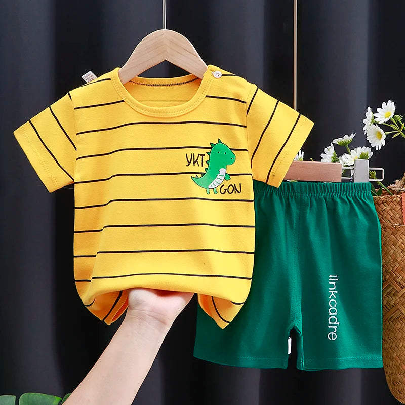 Ensemble Bébé Fille & Garçon Été – T-Shirt Coton & Short Cartoon