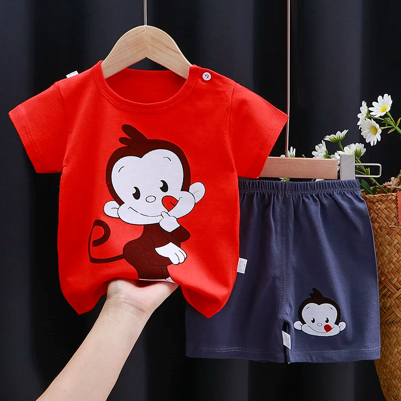 Ensemble Bébé Fille & Garçon Été – T-Shirt Coton & Short Cartoon