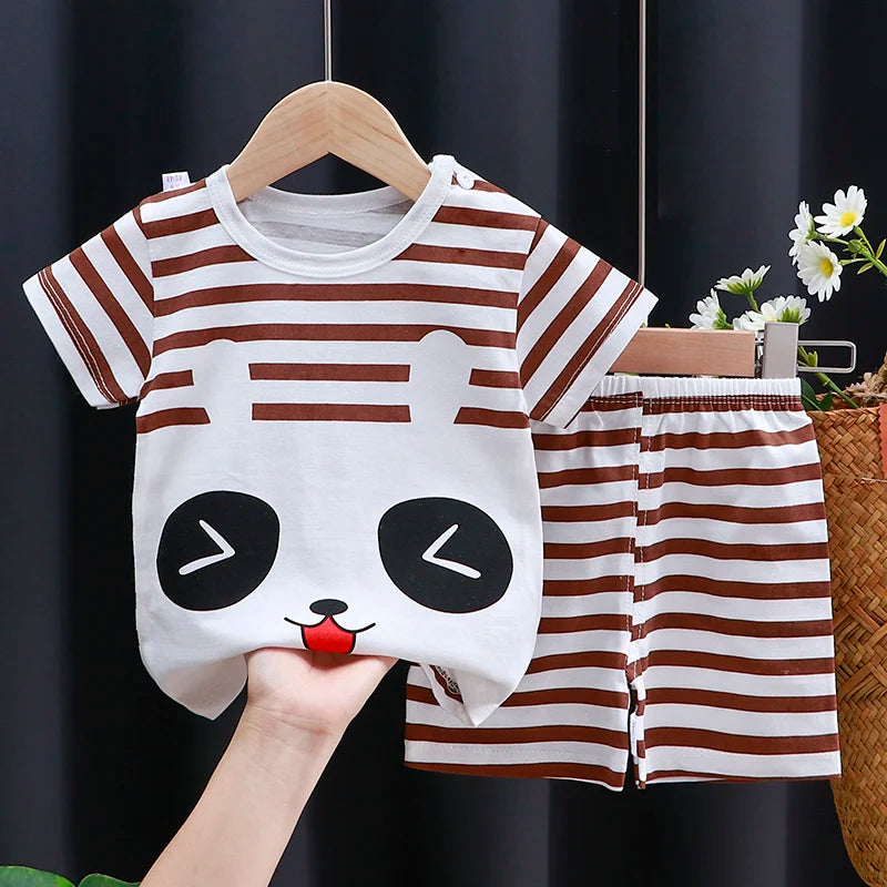 Ensemble Bébé Fille & Garçon Été – T-Shirt Coton & Short Cartoon