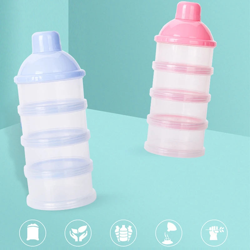 2PCS Portable Milk Powder Formula Dispenser Food Container Storage Feeding Box for Baby Kids Toddler Four Grids with Spoon