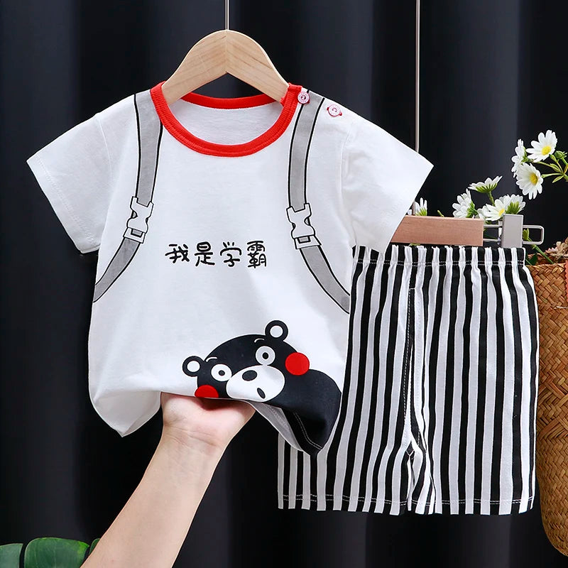 Ensemble Bébé Fille & Garçon Été – T-Shirt Coton & Short Cartoon