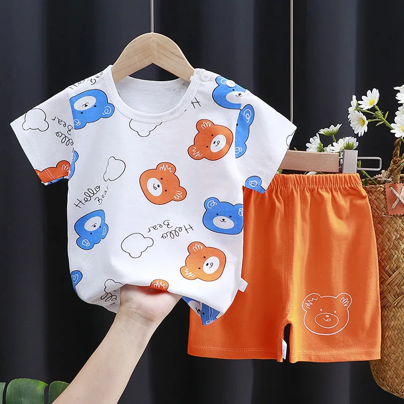 Ensemble Bébé Fille & Garçon Été – T-Shirt Coton & Short Cartoon