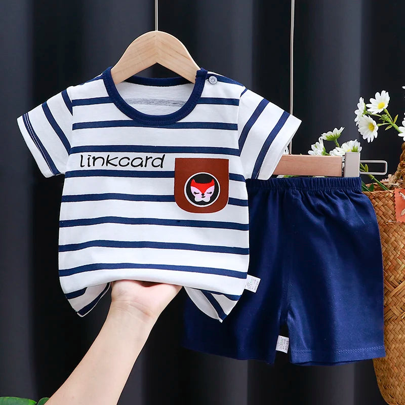 Ensemble Bébé Fille & Garçon Été – T-Shirt Coton & Short Cartoon