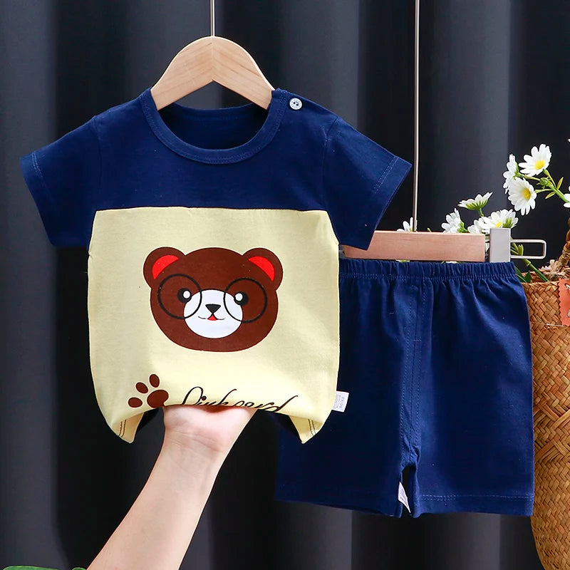 Ensemble Bébé Fille & Garçon Été – T-Shirt Coton & Short Cartoon