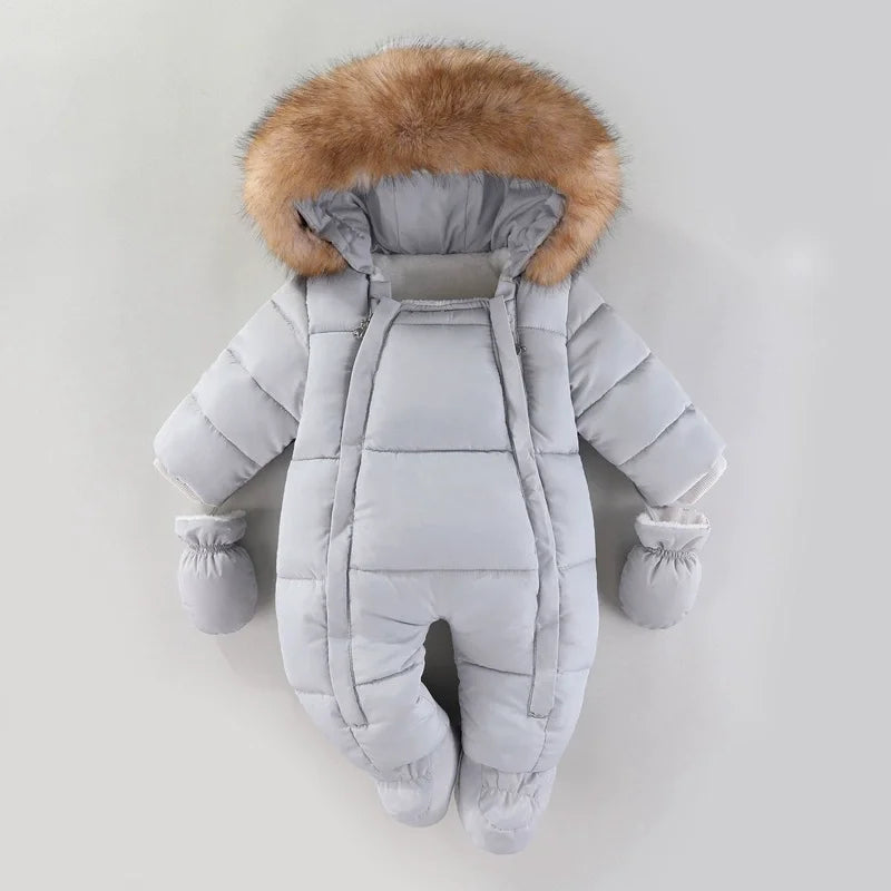 2025 New Winter Baby Rompers Thick Warm Infant Hooded Inside Fleece Jumpsuit Newborn Boy Girl Overalls Toddler Clothing Set