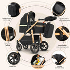 Baby Stroller 3 in 1 Lightweight for Newborn Mother Kids Portable Folding Carriage Luxurious Pushchair Car Seat Travel Pram