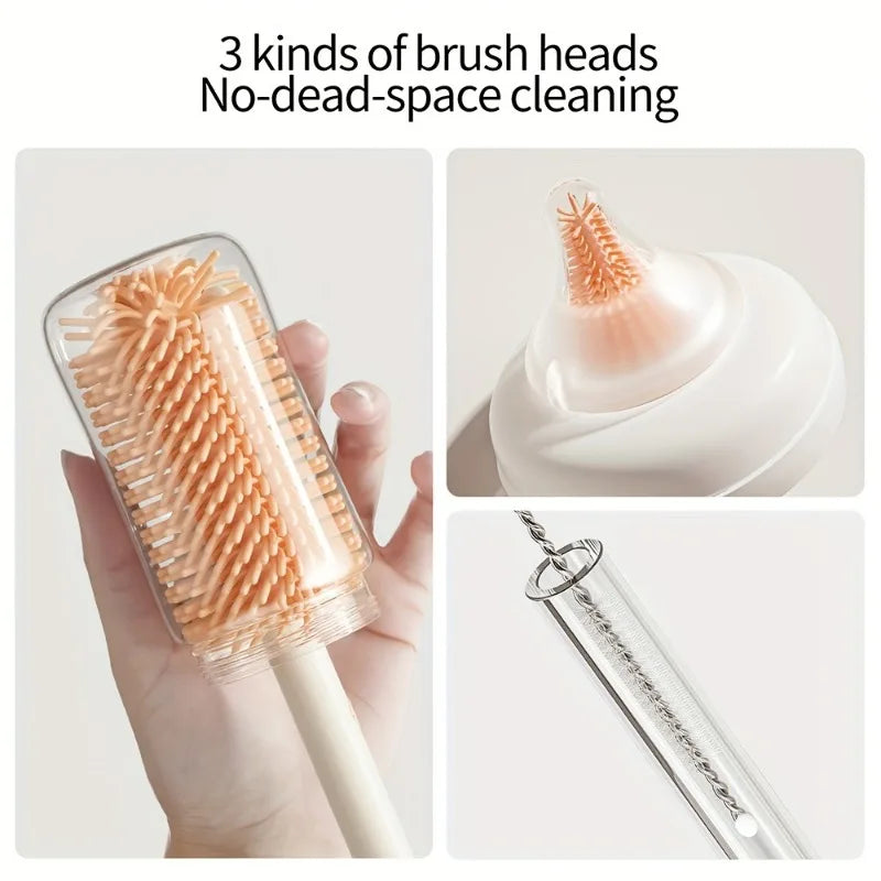 Silicone Bottle Brush Pacifier Brush with Storage Box Draining Rack Straw Brush for Baby Bottles Home Travel Cleaning Kit Safe