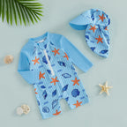 Maillot de Bain Bébé Garçon Anti-UV – Manches Longues avec Chapeau