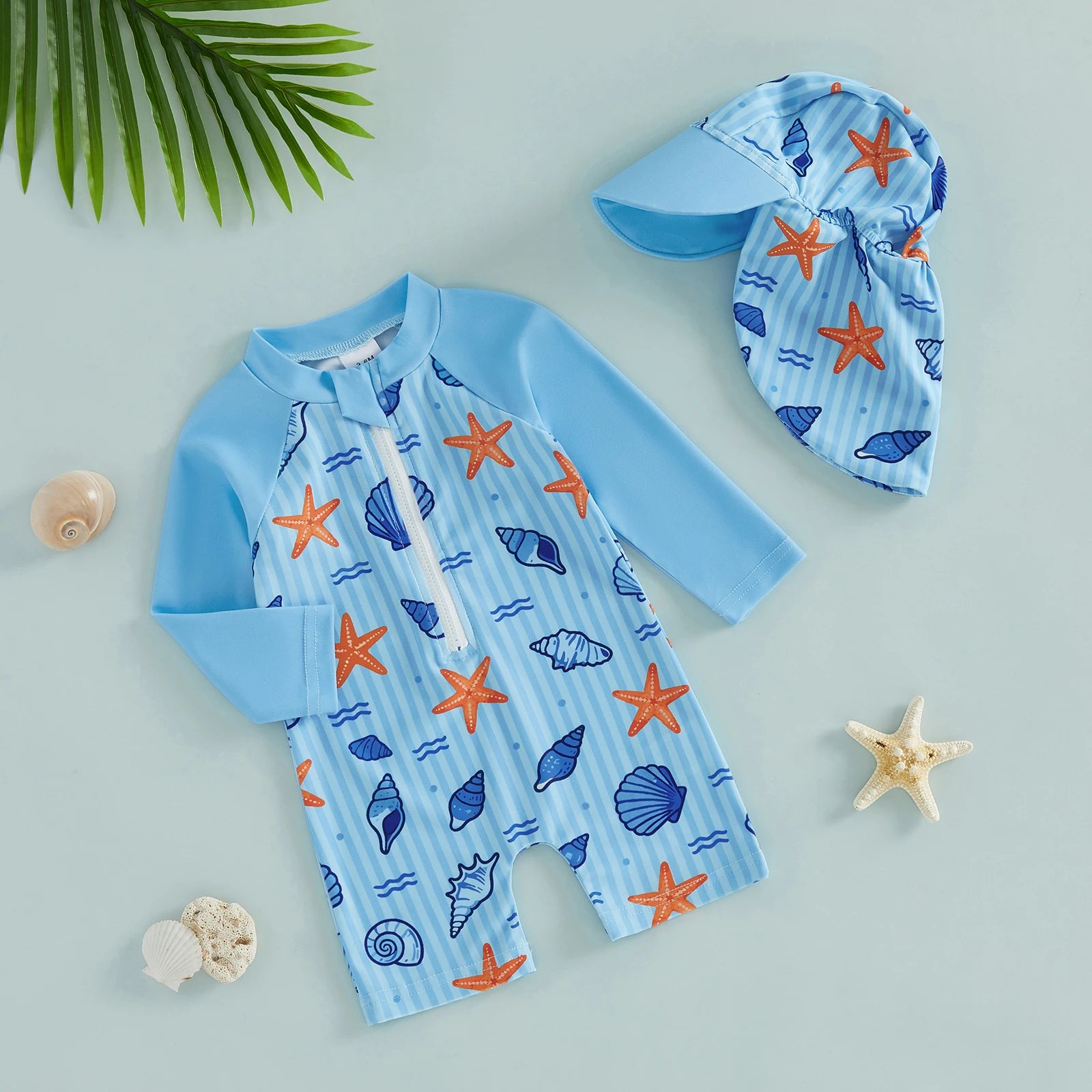 Maillot de Bain Bébé Garçon Anti-UV – Manches Longues avec Chapeau