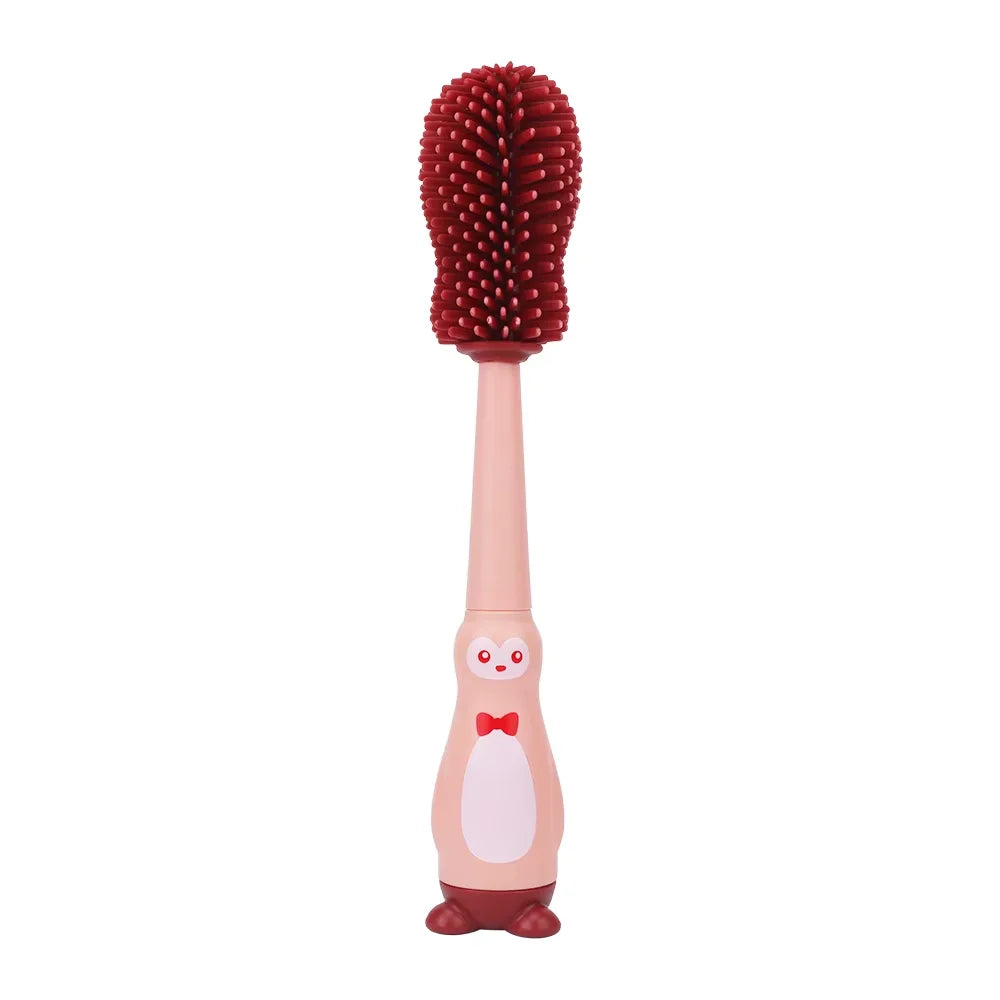 4 In 1 Set Baby Bottle Brush Multi-Fuction Cleaner Silicone Straw Pacifier Milk Bottle Cup 360 Degree Penguin Silicone Brush