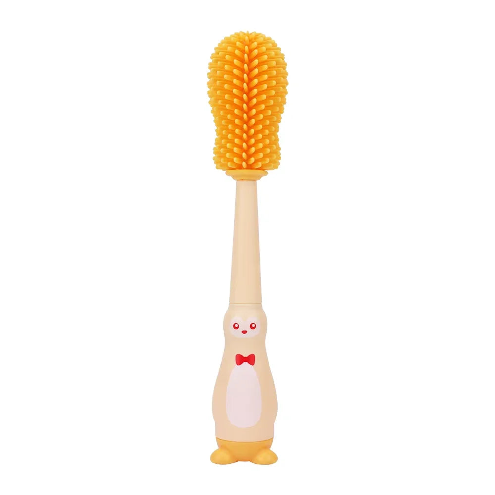 4 In 1 Set Baby Bottle Brush Multi-Fuction Cleaner Silicone Straw Pacifier Milk Bottle Cup 360 Degree Penguin Silicone Brush