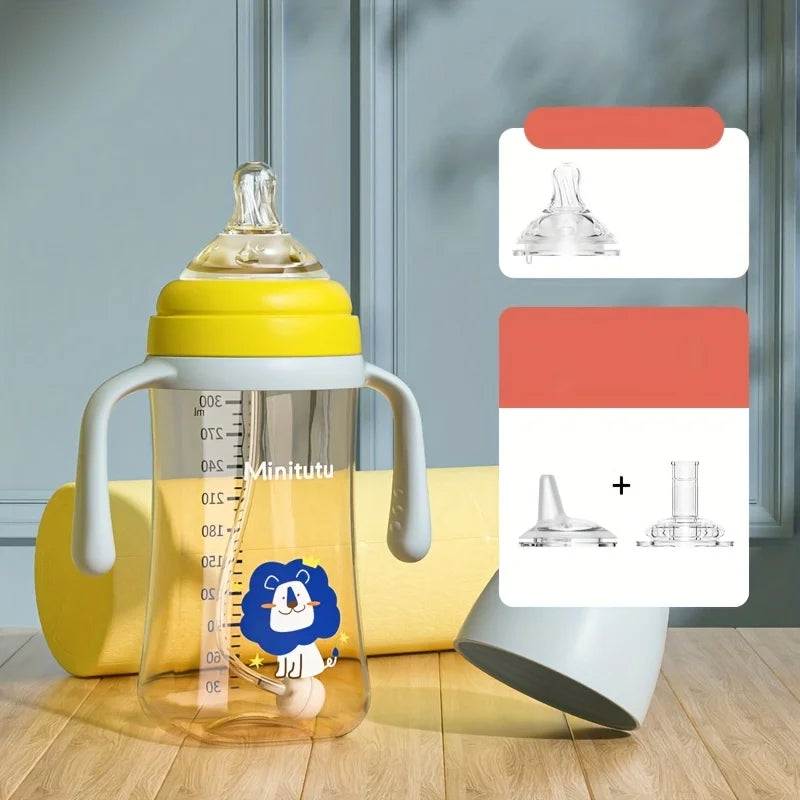 1pcs  baby bottle, PP baby bottle with handle, including 3 interchangeable heads, bottles, cups, baby learning cup, 3-in-1 duckb