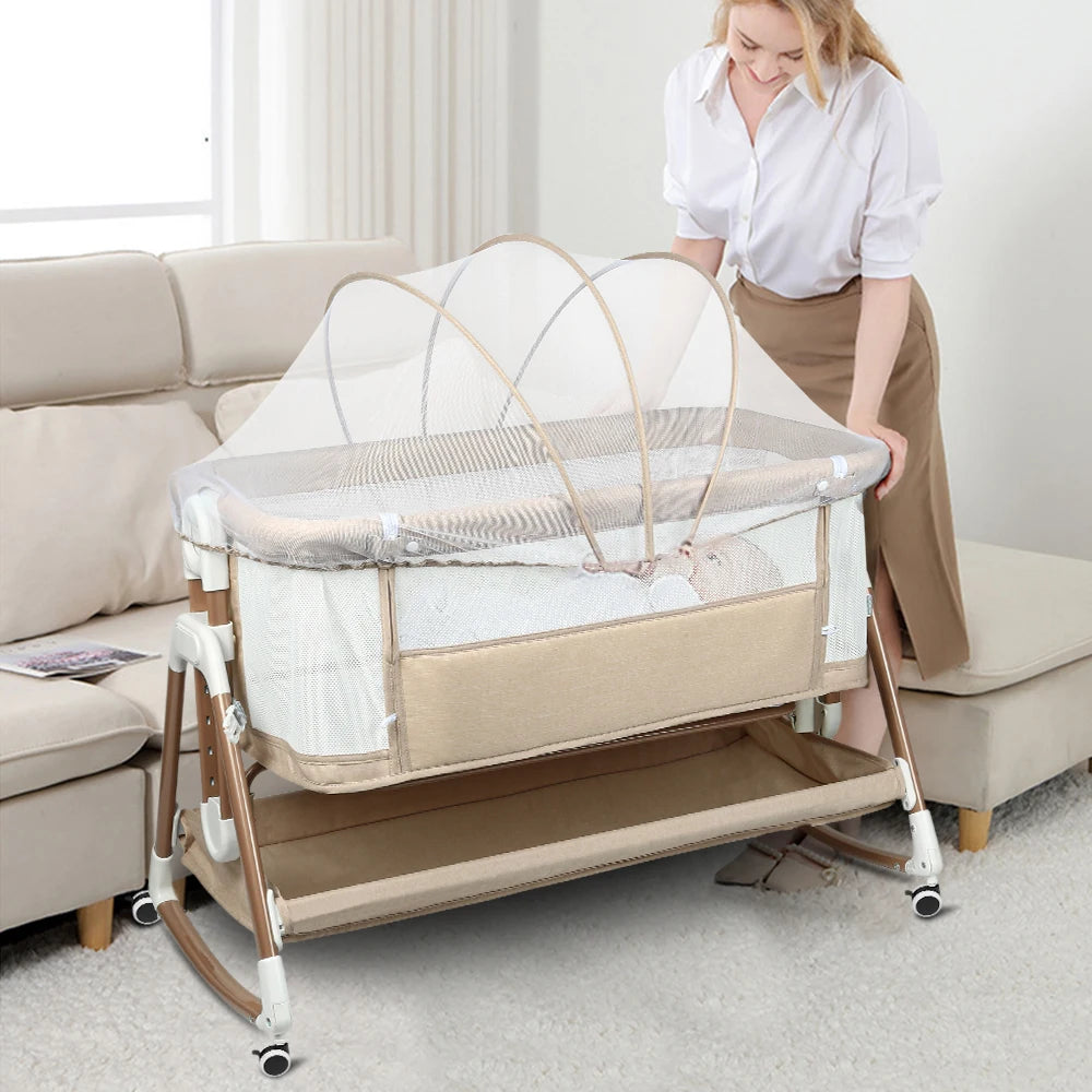3-in-1 Baby Cot, Baby Bed, Baby Rocker, Baby Travel Bed with Mattress, Bassinet with 6 Height, Cradle Function, Breathable Mesh