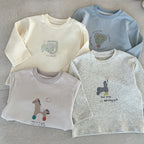 2026 Spring Korean Baby Clothing Cartoon Pattern Blouse for Boys Blue Sweatshirt Long Sleeve for Toddler