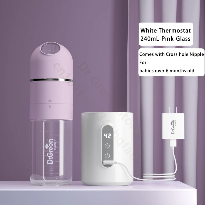 Dr.Green  4S Thermostatic Newborn Baby Bottle Wide Mouth Glass 150mL/240mL Sealed isolation Fast milk filling RemovableWashable