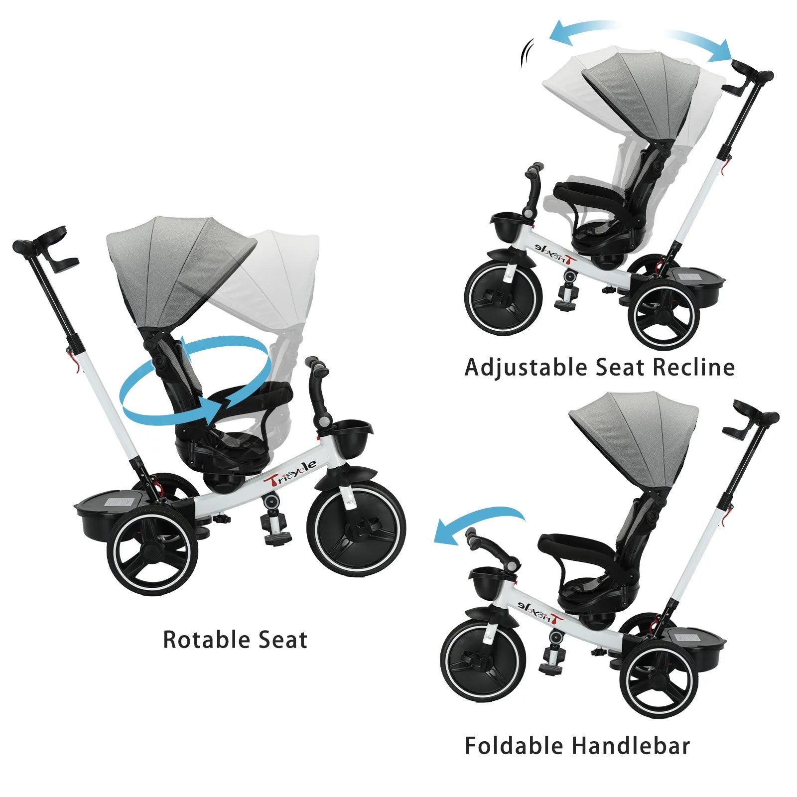 Baby Tricycle,6-in-1 Baby Push Bike Steer Stroller,Learning Toddler Bike/Detachable Guardrail,Adjustable Canopy