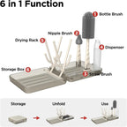 Travel Bottle Brush Set, Auto-Open Rack & Vertical Brushs Drying Slots, 3 Brushes, Foldable Drying Rack, Travel Baby Essentials