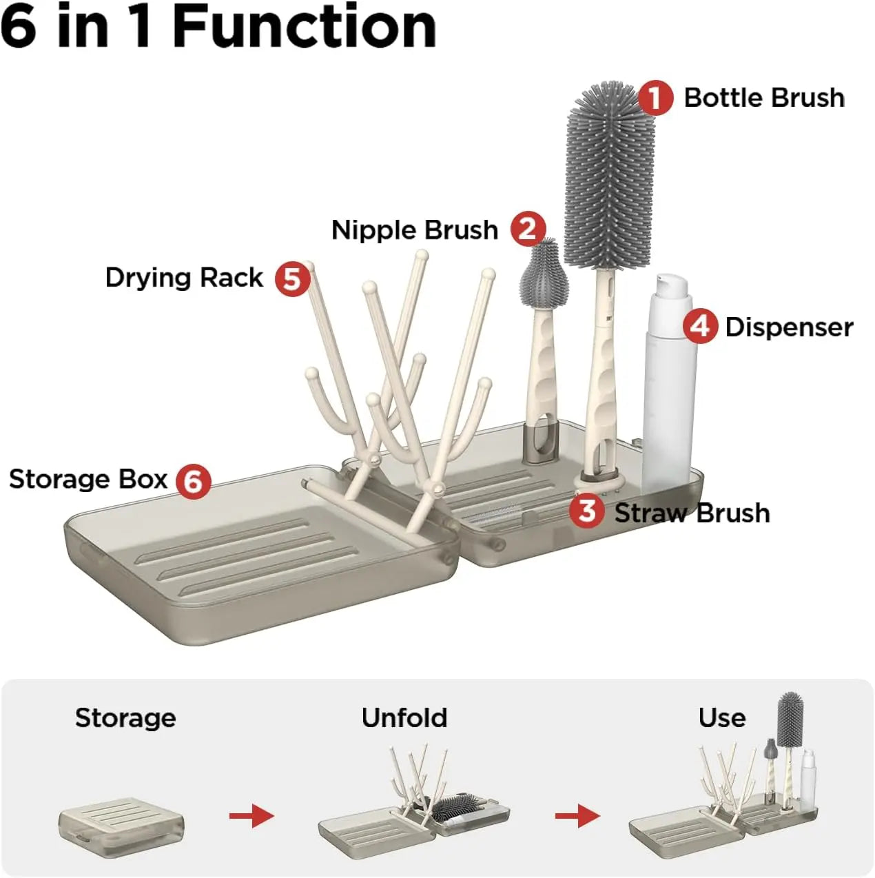 Travel Bottle Brush Set, Auto-Open Rack & Vertical Brushs Drying Slots, 3 Brushes, Foldable Drying Rack, Travel Baby Essentials