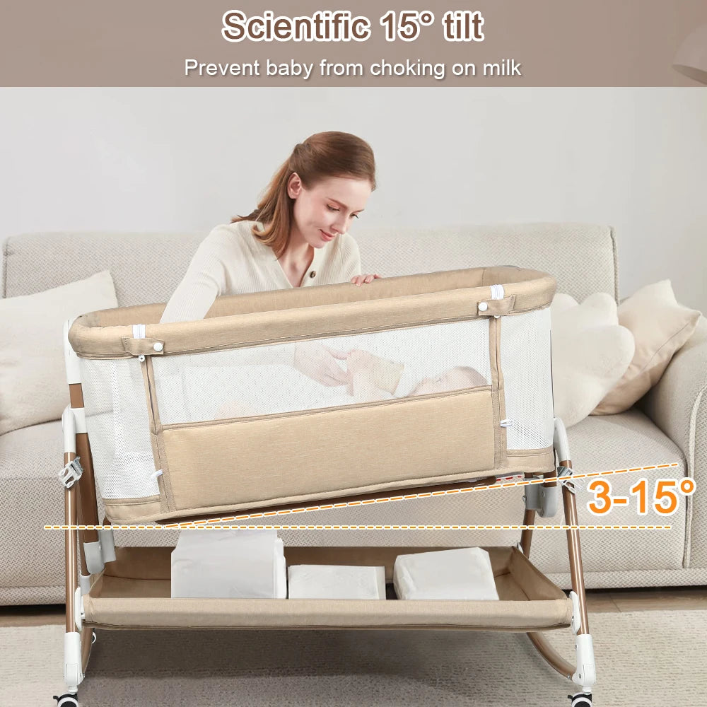 3-in-1 Baby Cot, Baby Bed, Baby Rocker, Baby Travel Bed with Mattress, Bassinet with 6 Height, Cradle Function, Breathable Mesh