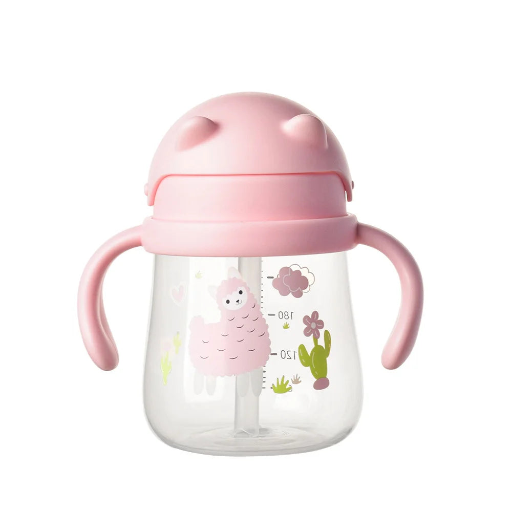 Anti-Colic Baby Water Cup Cartoon Baby Training Straw Cup with Double Handles Anti-Choking Training Cup for Boys and Girls