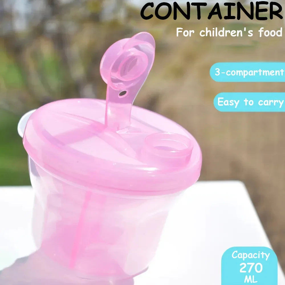 1PC 3-Cell Portable Milk Powder Dispenser & Snack Storage Box, BPA-Free, Travel & Outdoor Use, Compact Baby Formula Container