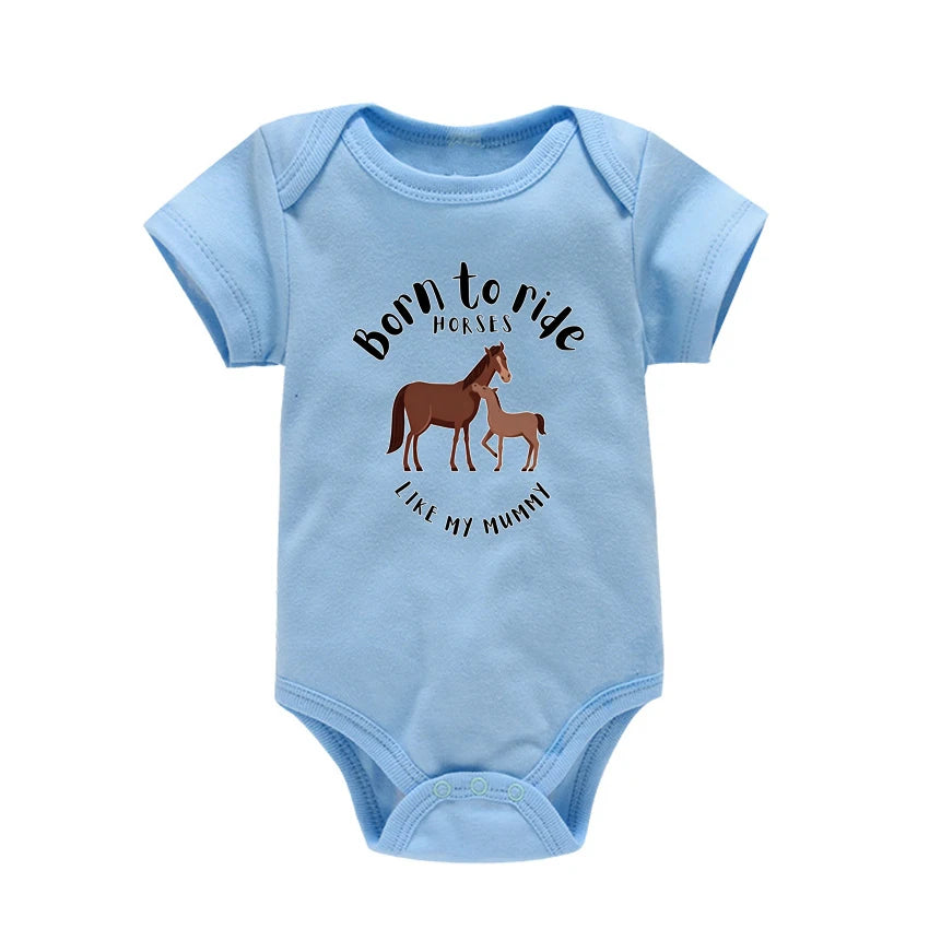 Newborn Baby Summer Rompers Infant Bodysuits Short Sleeve Jumpsuit Born To Ride Horses for babies Baby Boy Girl Clothes