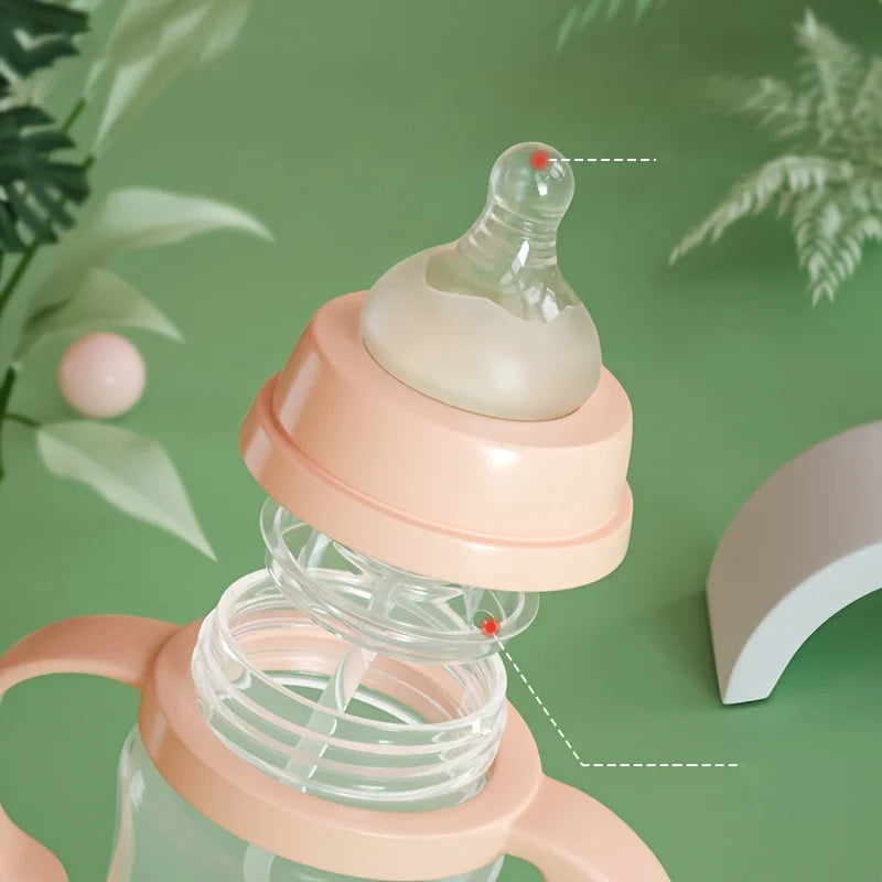 Large caliber baby bottle, 300ml/10.5oz, durable PPSU, straw and balancer - wide mouth design, suitable for easy learning