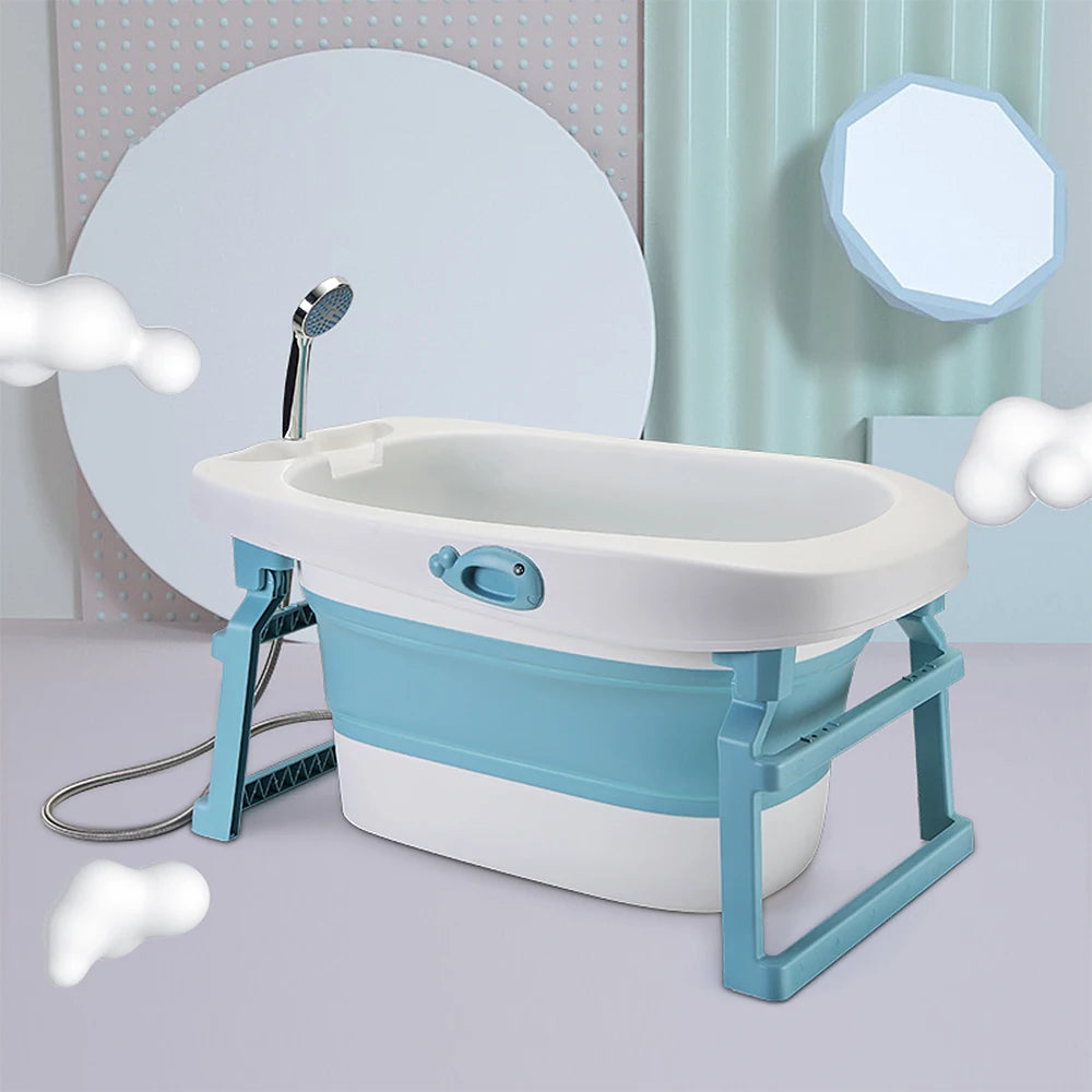 Baby Bathtub, foldable bathtub with cork, bathtub child length cm, 0-10 years (blue)