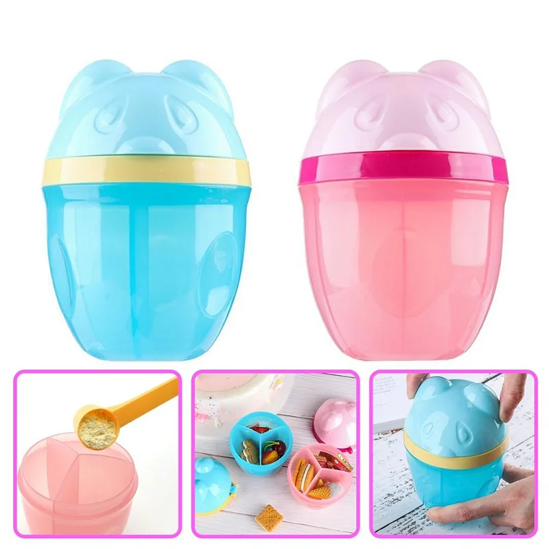 3-Compartment Portable Baby Food Storage Box, Essential Grain Storage for Babies, Travel Cartoon Mini Portable Snack Dispenser