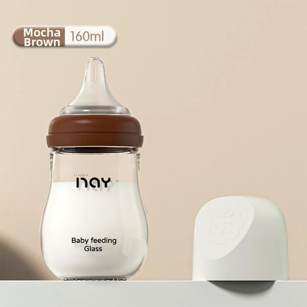 Cute Glass Baby Bottle Anti Choking 80/160ML Infant Milk Bottle Anti-flatulence Food Grade Baby Drinking Cup Toddler