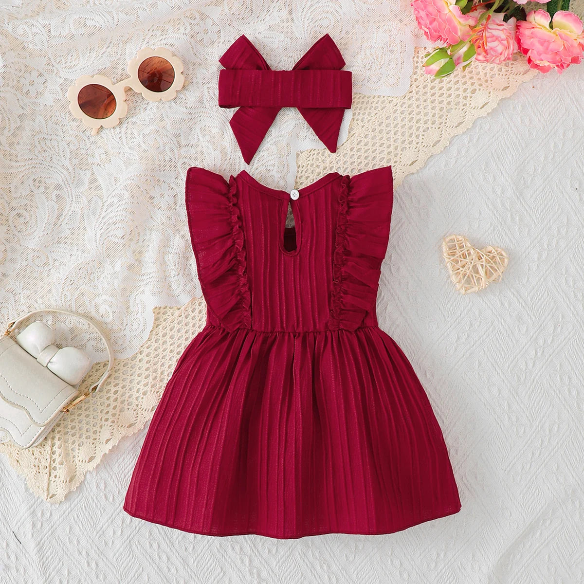 Robe Bébé Fille Été – Sans Manches avec Volants & Bandeau
