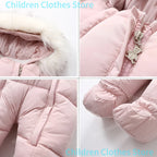 2025 New Winter Baby Rompers Thick Warm Infant Hooded Inside Fleece Jumpsuit Newborn Boy Girl Overalls Toddler Clothing Set