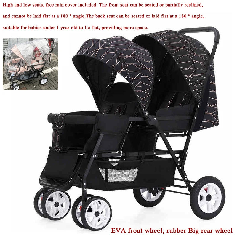 EU STOCK Twin strollers kids two seats strollers foldable carriage wholesale baby stroller Front and rear seats