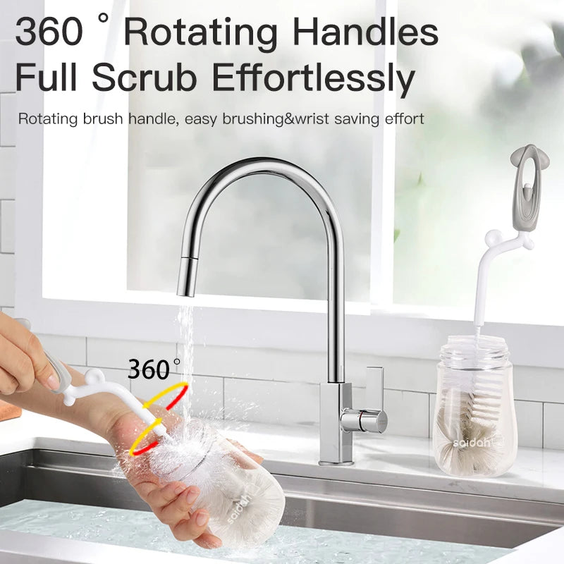 3 in 1 Set SAIDAH 360° Nylon Rotating Feeding Milk Bottle Brush Set